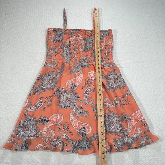Buddy Love Dress Women's Large Orange Paisley Smocked Spaghetti Strap Ruffle Hem - Picture 6 of 11